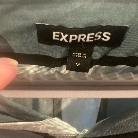 Express Green Striped Rayon Short Sleeve Dress Shirt - Picture 2 of 3